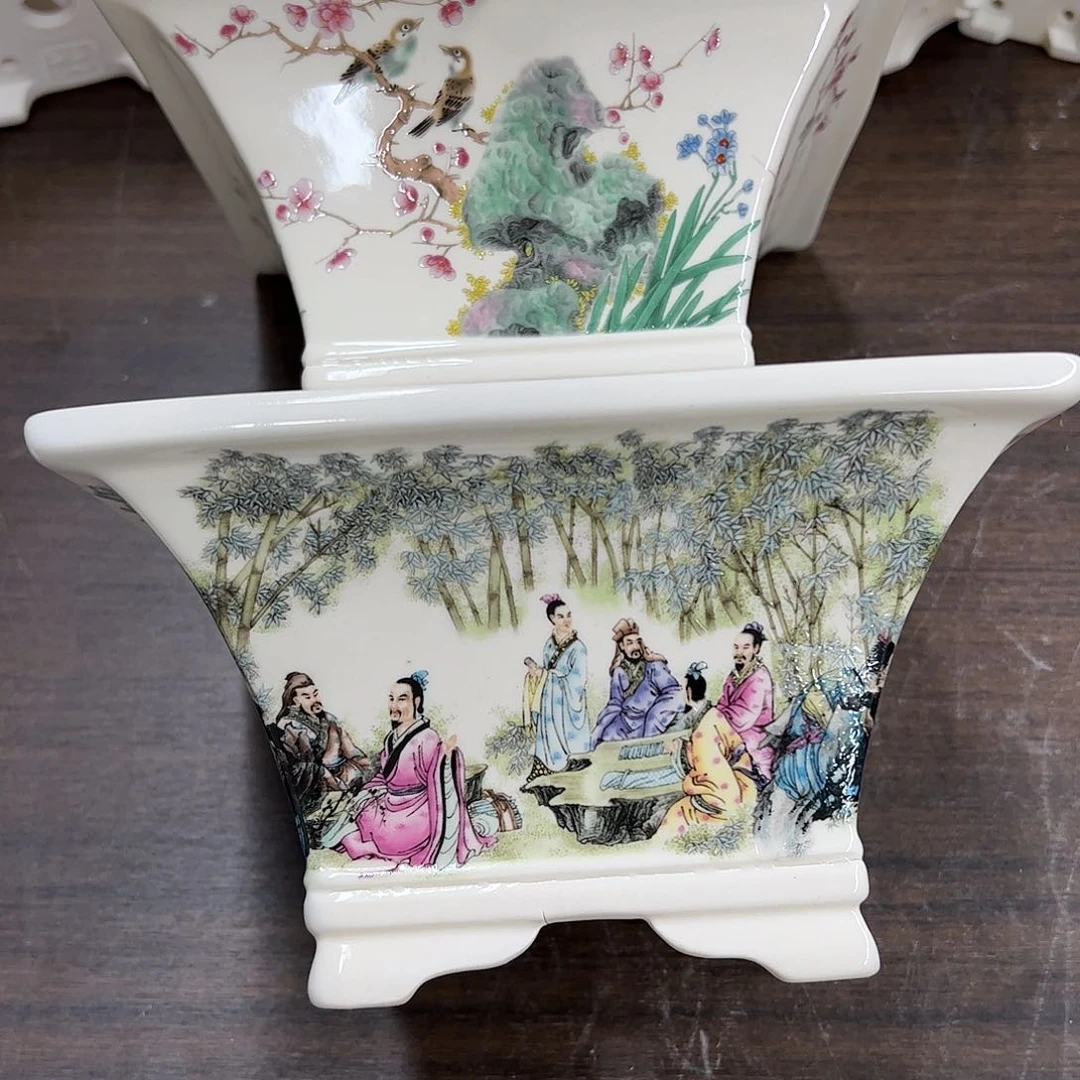 紫砂花盆899号瑕疵2个底部裂纹明显脚部裂纹口不正介意勿拍