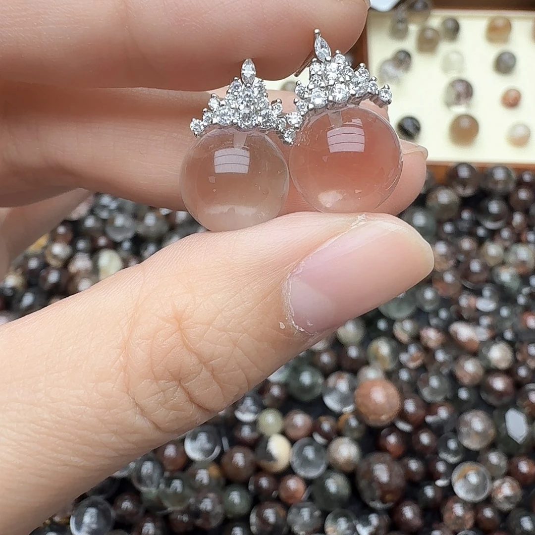 天然辰砂全净体白水晶12mm