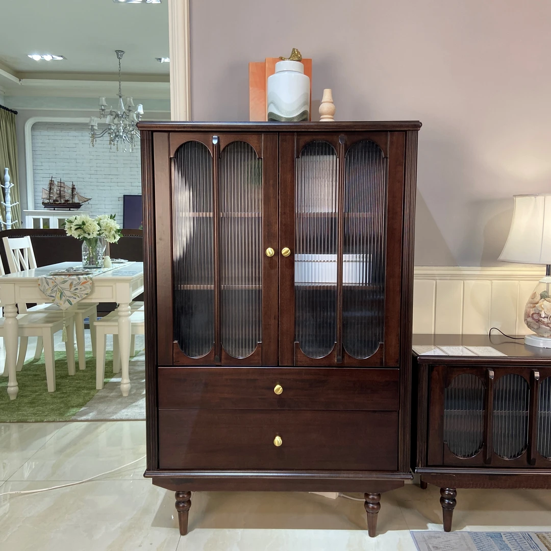 【品牌代工】BG-2F法式奶油风全原木双门酒柜全实木电视柜边柜储物