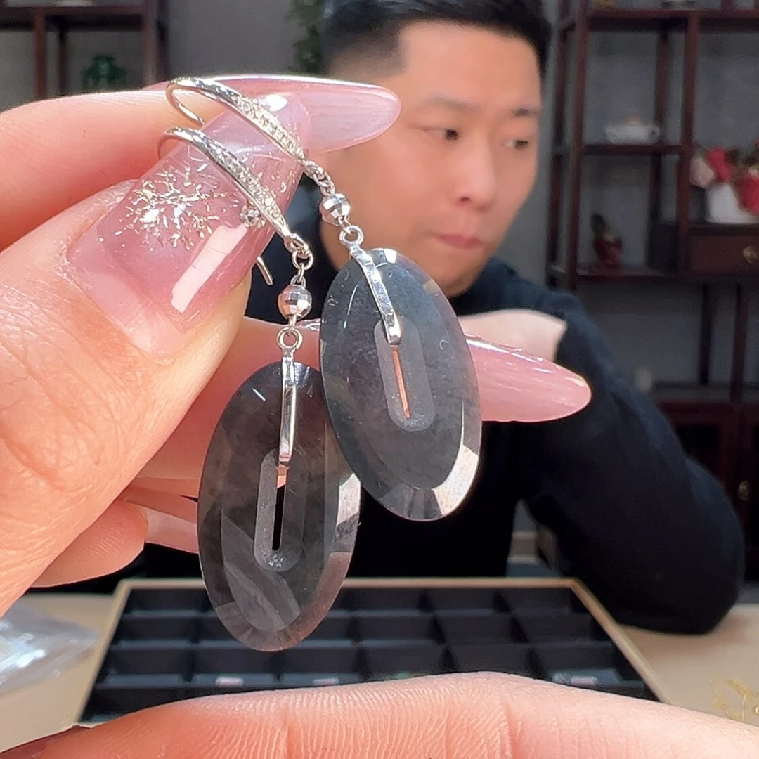 翡翠耳饰18K金镶嵌耳环12