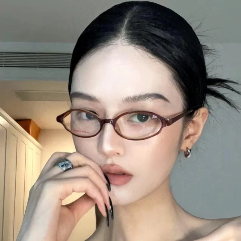 日系欧美覆古辣妹风茶色小椭圆框轻TR素颜眼镜女防蓝光配高近视