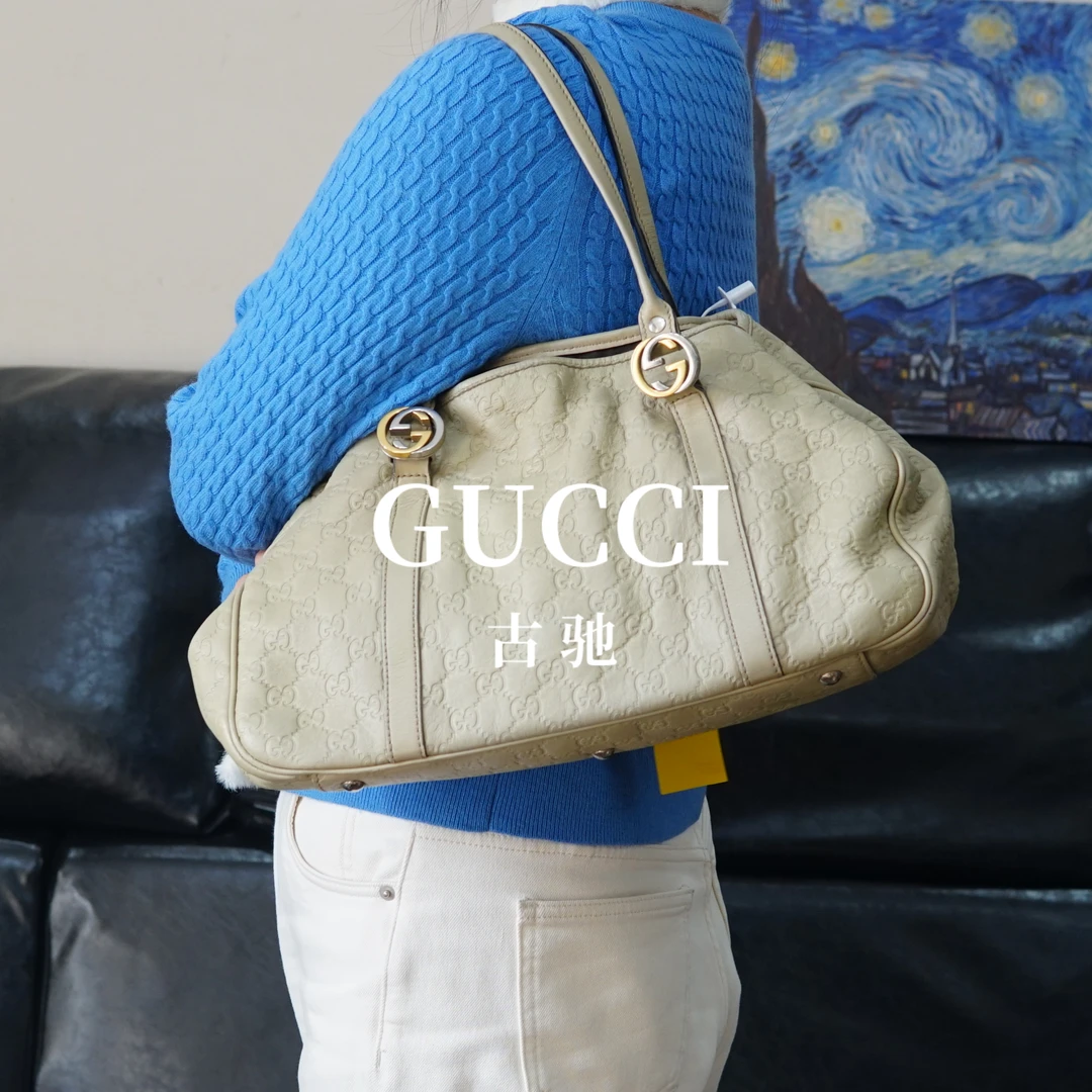 95新 GUCCI/古驰 白色压纹单肩包/TC09722064/2064