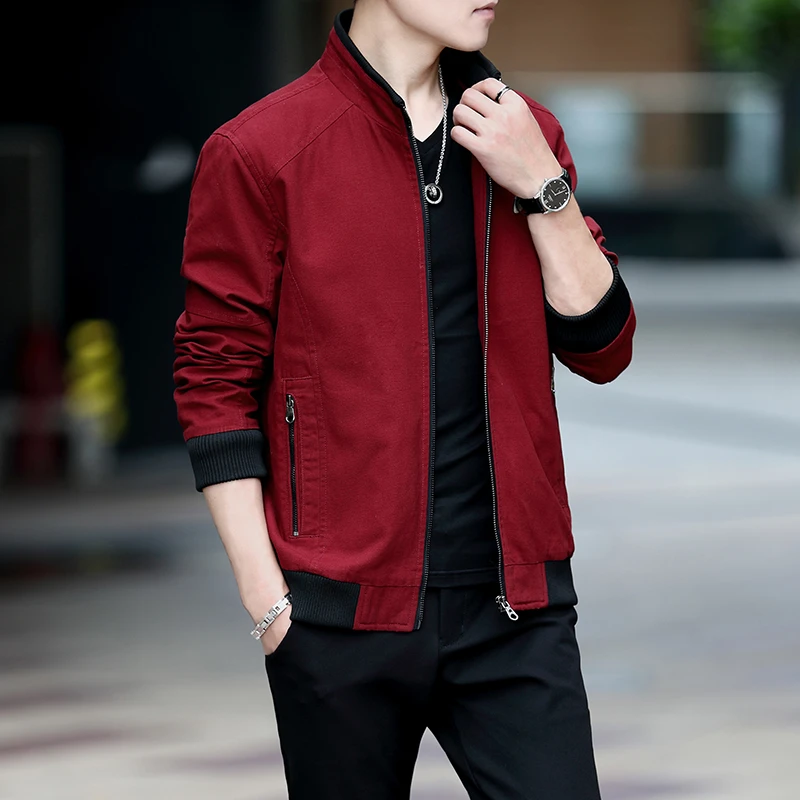 WEBUNSAPET维比萨玻男装夹克男士外套春秋季新款纯棉红色休闲
