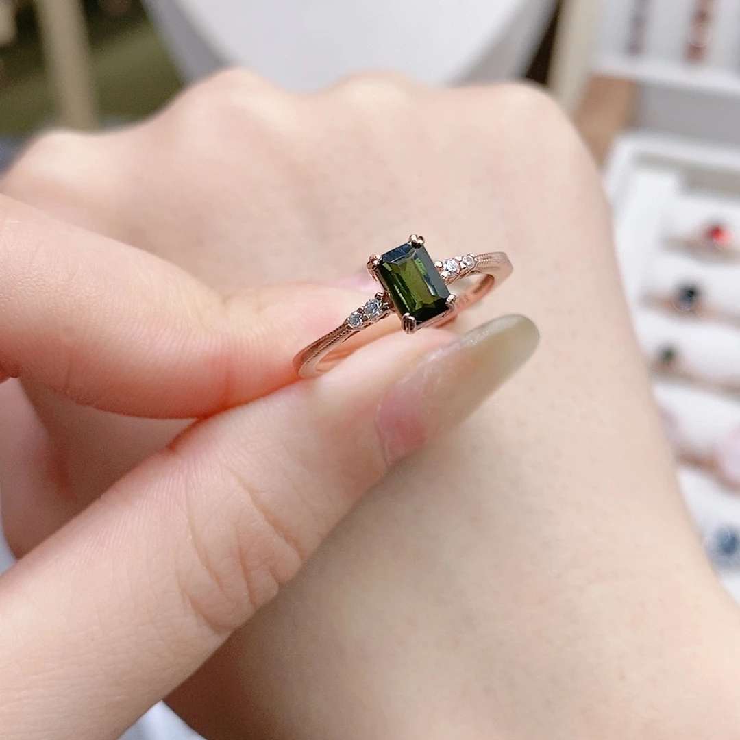 碧玺戒指银S925镶嵌开口