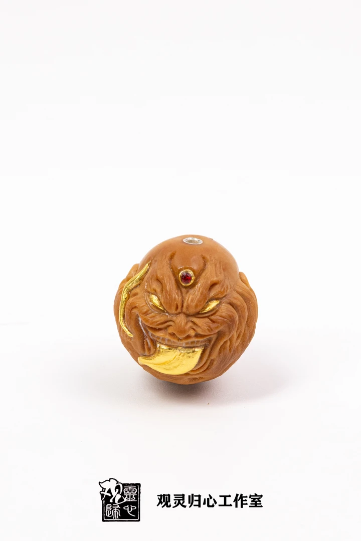 【观灵】金舌刀疤僧猴头单籽雕刻镶嵌24k尺寸18+