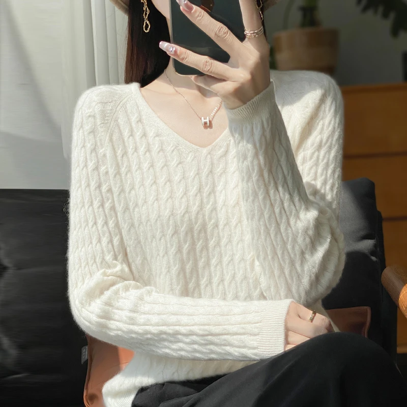 羊毛常规款V领不褪色针织圆领衫内搭显瘦慵懒绒衫