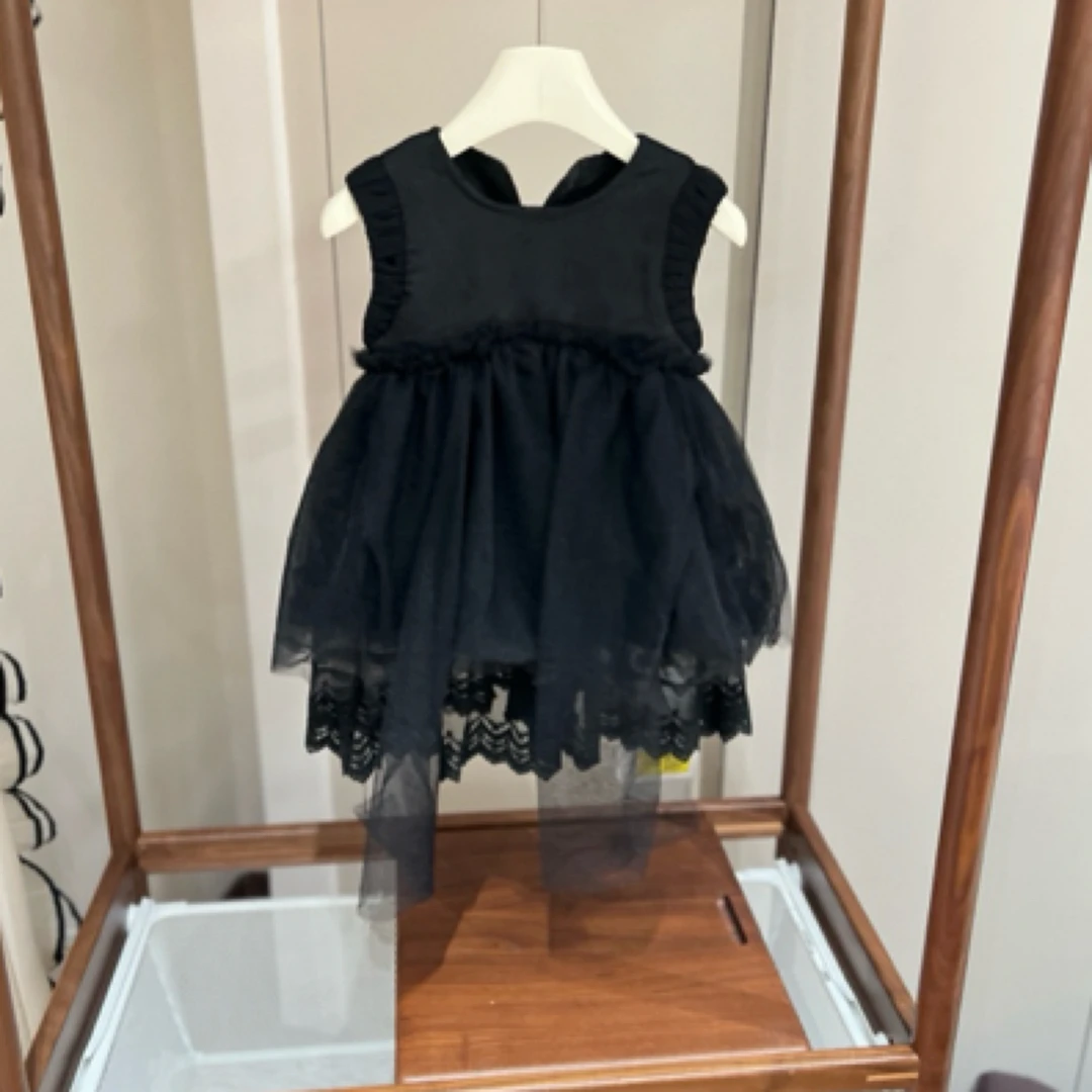 【编号Q505】Y244256026-01-儿童韩系提花网纱连衣裙静谧黑-yew