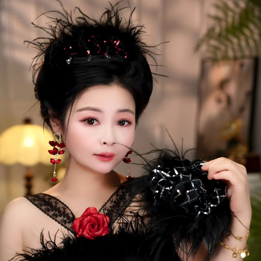 氛围感蓬松羽毛云朵水晶抓夹超显发量盘发鲨鱼夹遮白发头饰发夹女