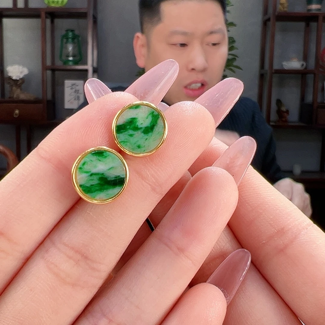 翡翠耳饰银S925镶嵌耳环微微瑕疵介意勿拍9