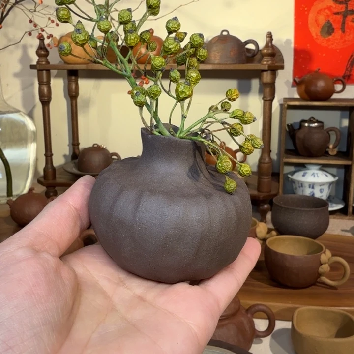 茶宠紫砂手捏紫砂小花器福利的