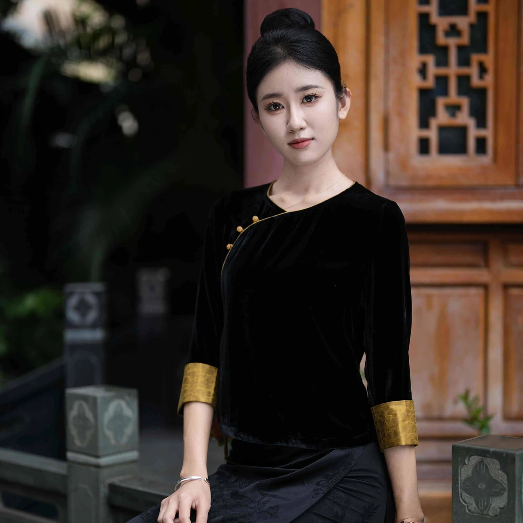 [曼淼]满分桑蚕丝丝绒款傣族服装改良傣装上衣中国风民族风