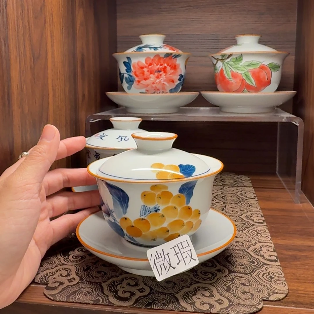 釉下手绘茶具微瑕