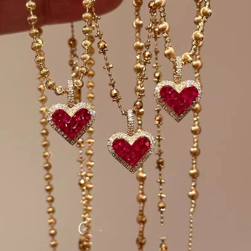 钛钢项链 【很多星星】新年红色爱心项链小众轻奢锁骨链百搭F1449