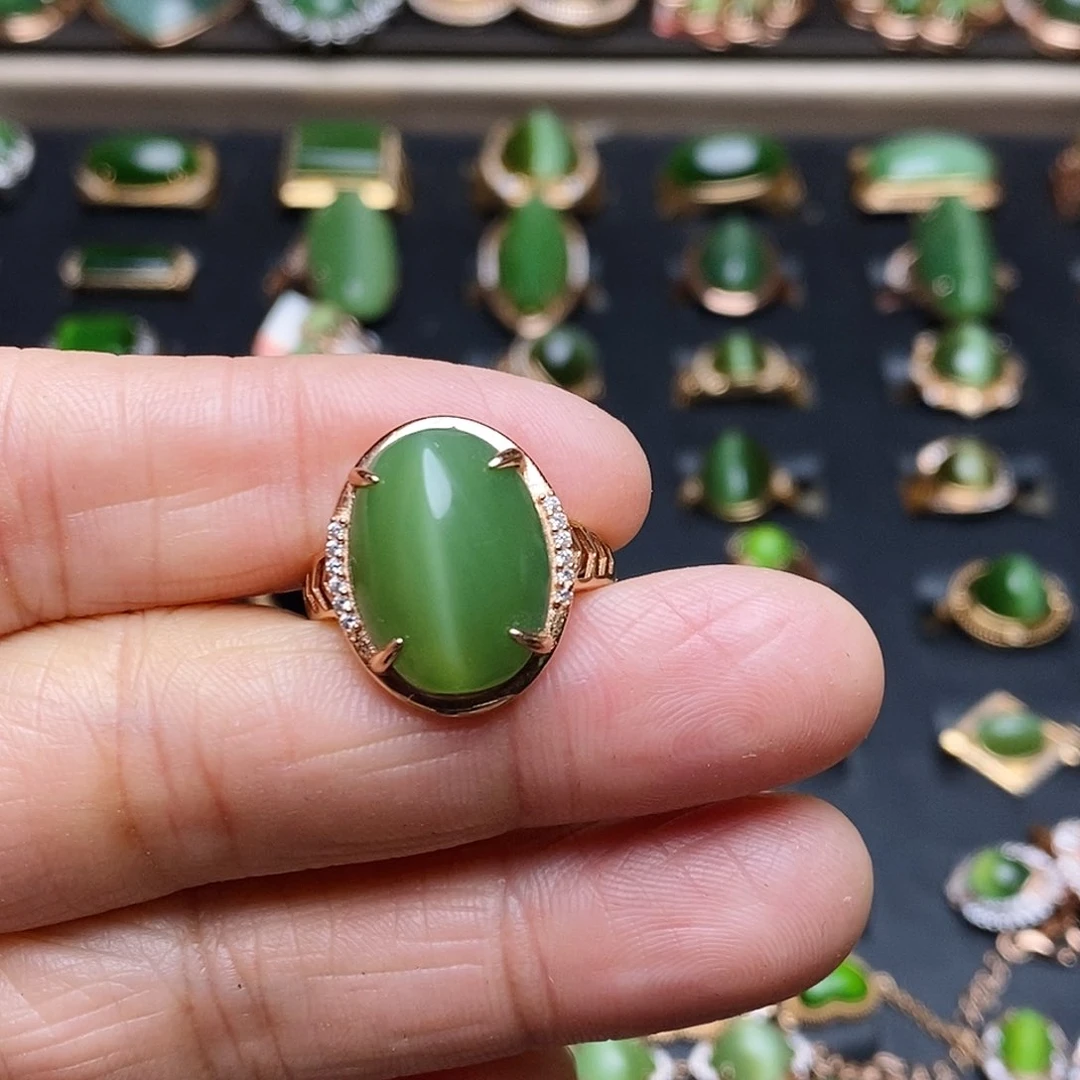 和田玉（碧玉）戒指银S925镶嵌