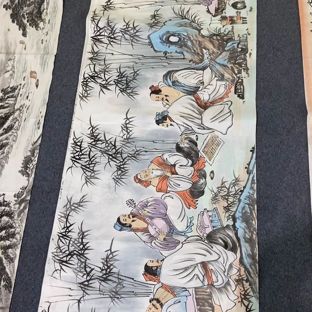 国画小六尺竹林七贤一副