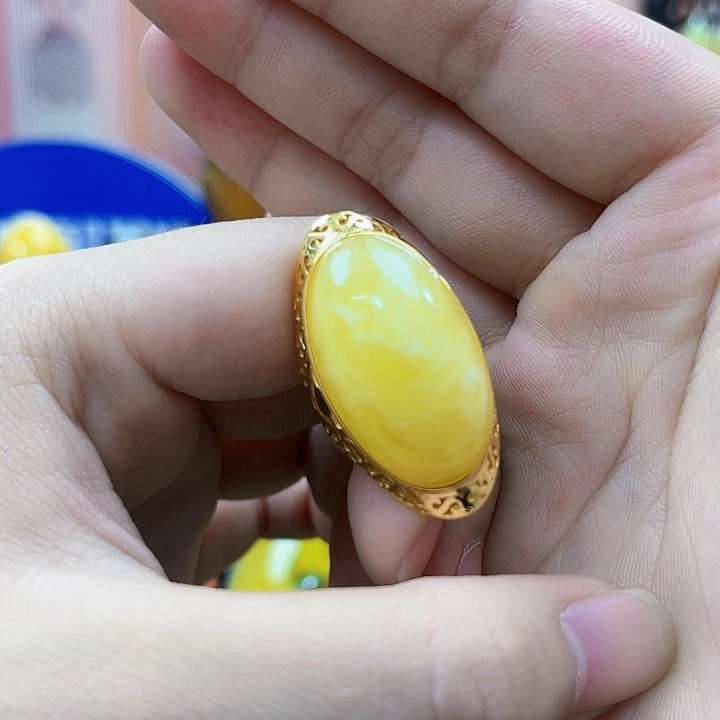 琥珀银S925镶嵌颈饰戒指