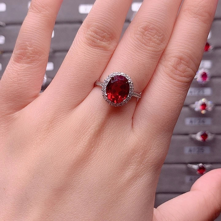戒指银S925镶嵌红宝石