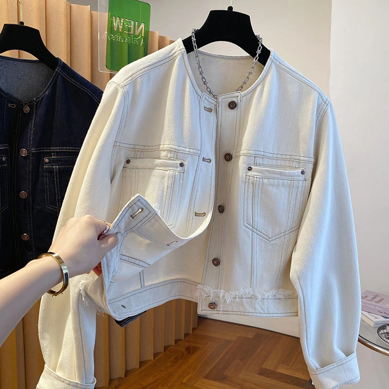 圆领牛仔外套女短款2025春装新款宽松休闲百搭通勤明线小个子上衣