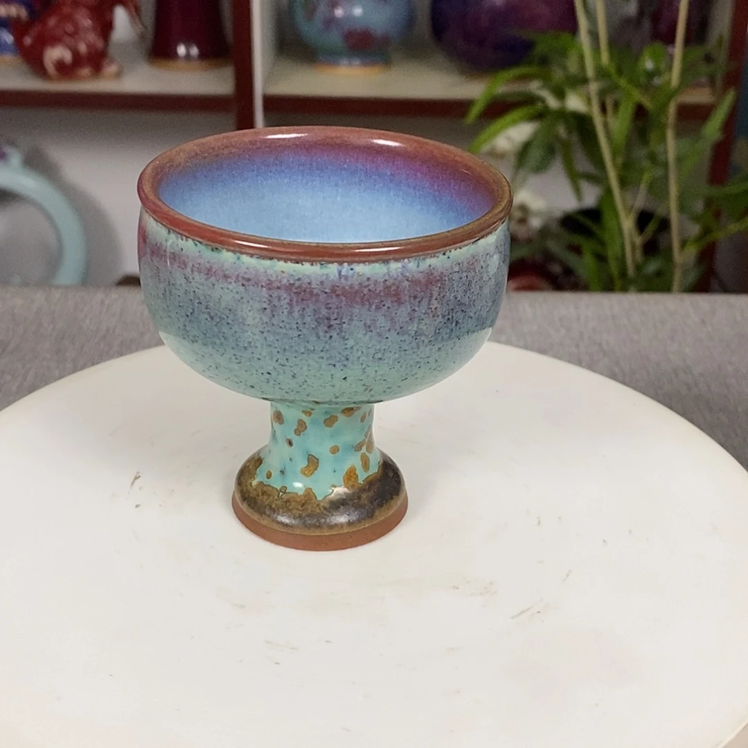 杯钧瓷主人杯高足杯高温窑变原矿