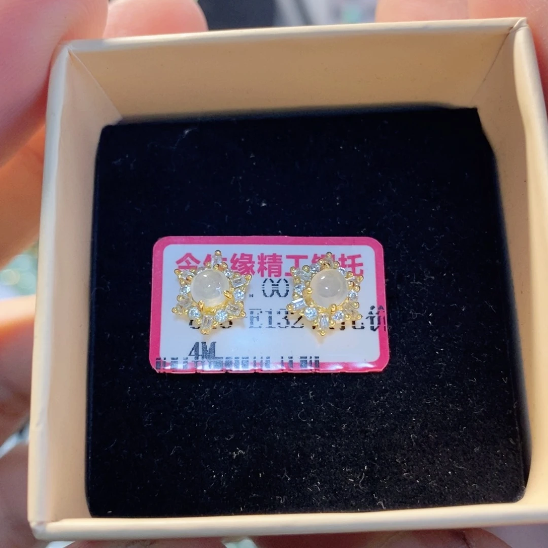 翡翠银S925镶嵌耳饰缅甸翡翠A货耳钉