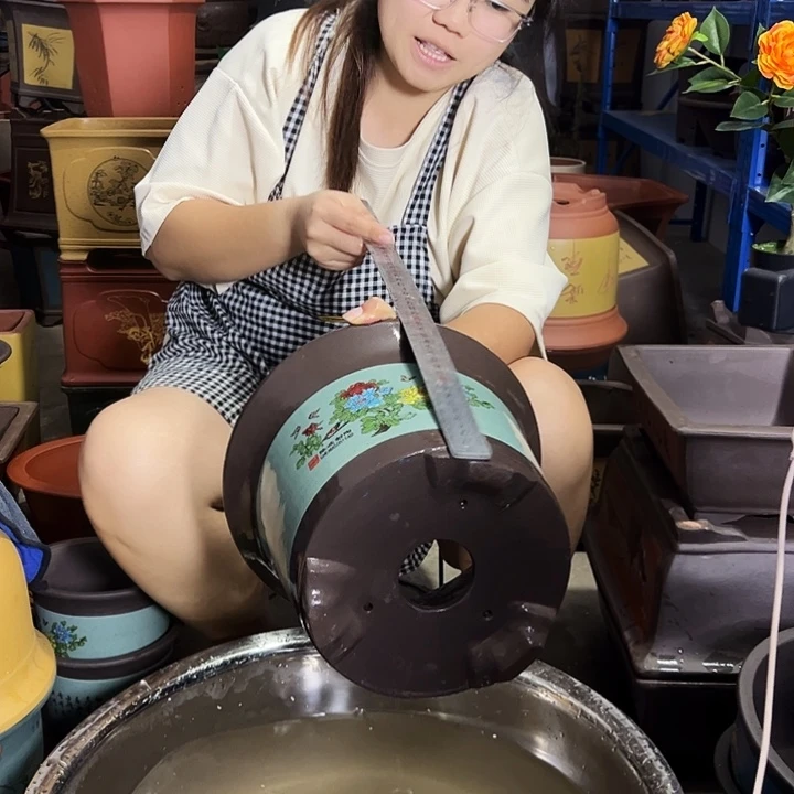 宜兴紫砂花盆陈波金钟绿色大号