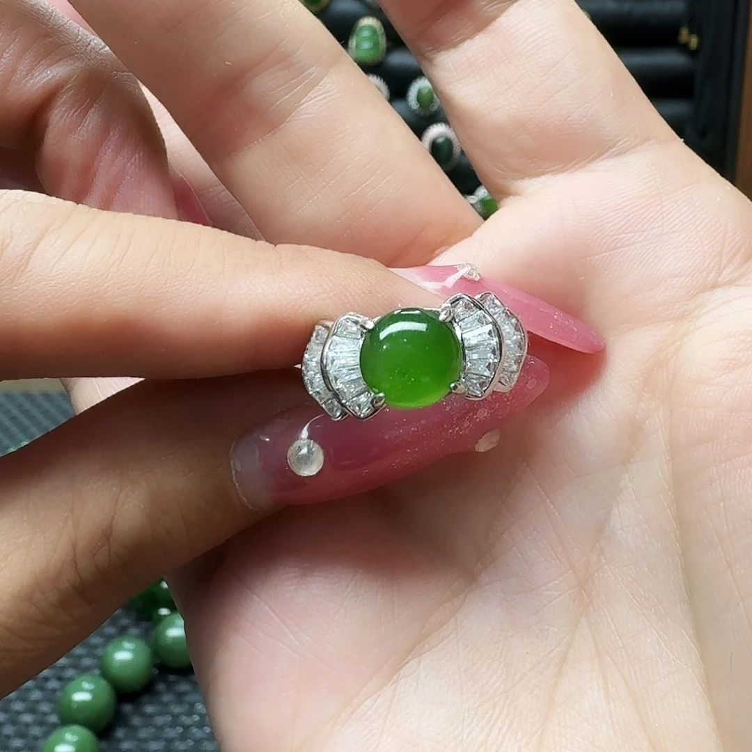 和田玉（碧玉）戒指银S925镶嵌
