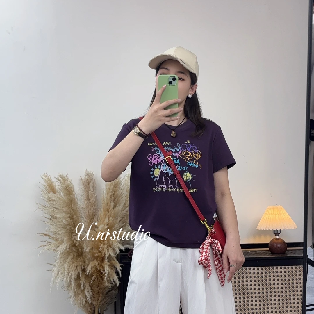 FANFAN【涂鸦】夏季薄款棉正肩宽松T恤