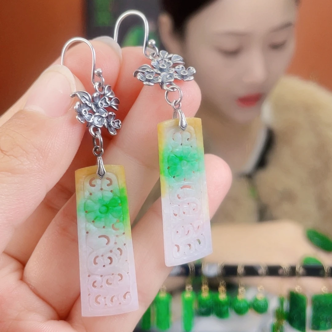 翡翠银S925镶嵌耳饰