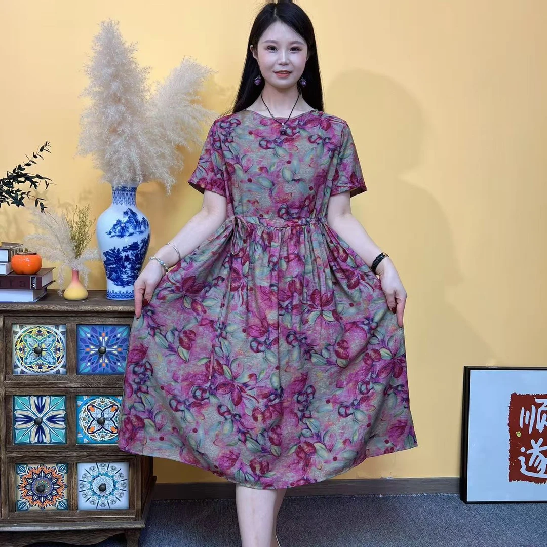2025新款中老年妈妈连衣裙时尚百搭A字长款大摆裙子时尚百搭长裙