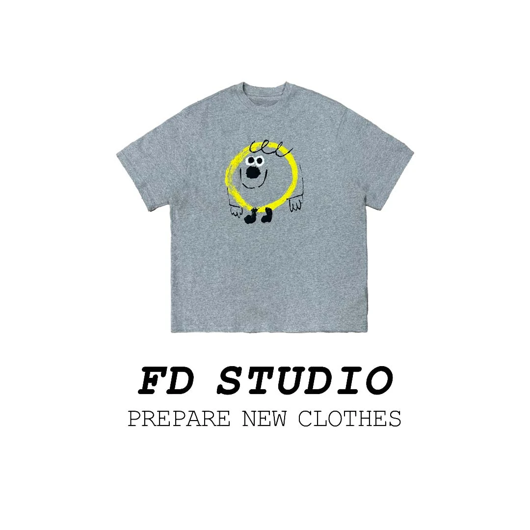 【梵町定制】FD22703夏季线圈小狗宽松美式百搭短袖