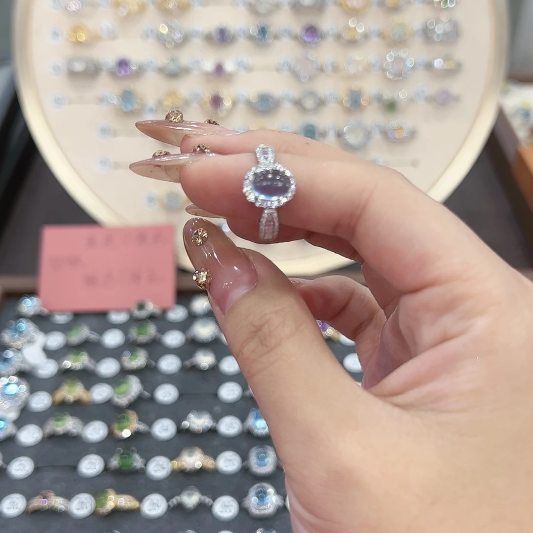 蛇纹石玉戒指银S925镶嵌望*镜