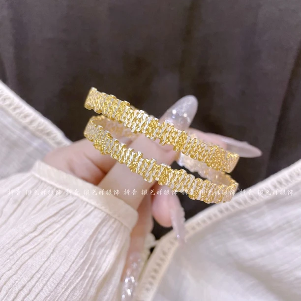 足银银制品 足银999.9新款节节高描金吉言气质小众轻奢足银手镯