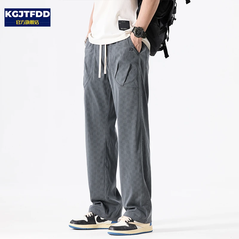 美式潮牌休闲裤男士2025春季新款宽松直筒天丝阔腿迷彩工装长裤子