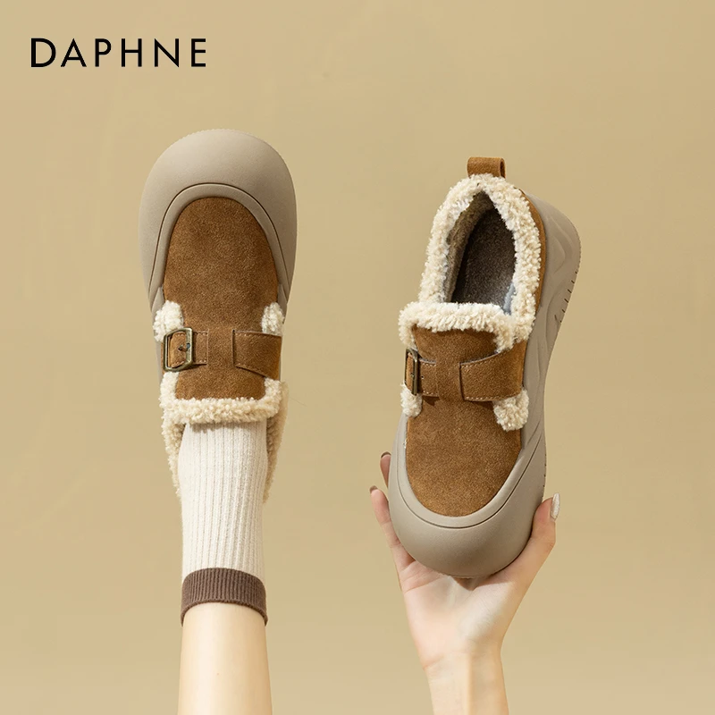 达芙妮厚底棉鞋女款冬季2025新款保暖毛毛雪地靴秋冬款加绒勃肯鞋