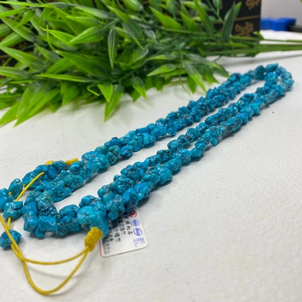 天然原矿绿松石乌蓝花随行108项链尺寸7.3mm重48.13克地大质检