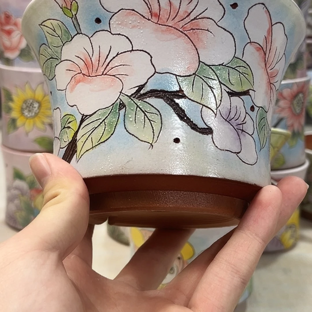 萱***儿花盆景德镇多肉手绘花盆瑕疵
