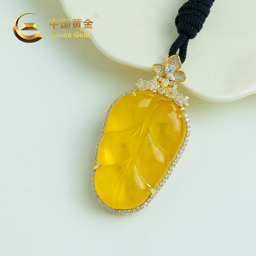 【中国黄金】娇盈 | 琥珀*吊坠*S925银镶嵌*赠高货绳-D6765-Y