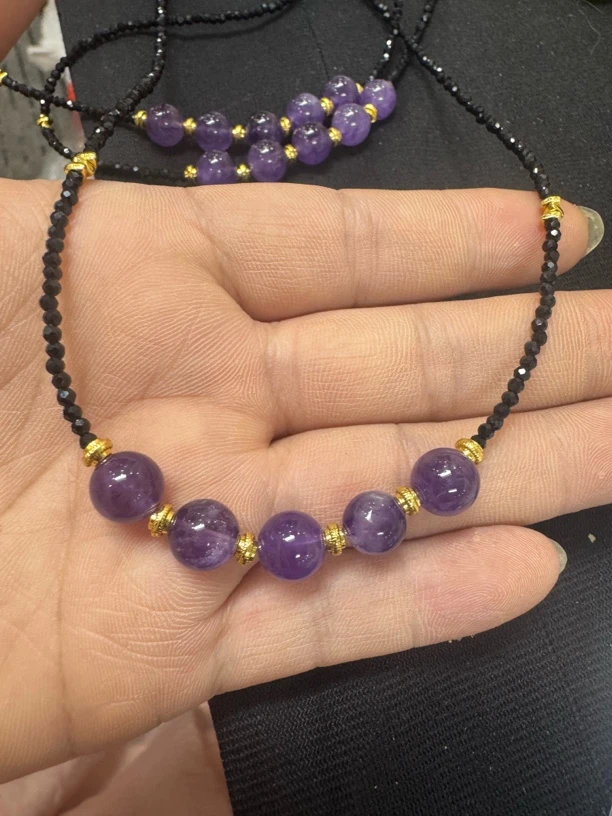 天然紫水晶与黑尖晶搭配的精美锁骨