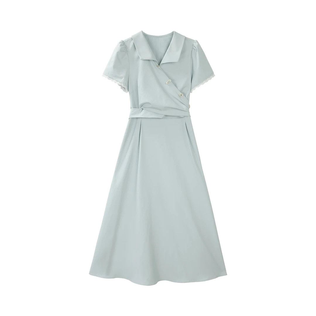 【品牌撤柜款ZB】夏季设计感收腰温柔气质蓝色连衣裙女DYL661904