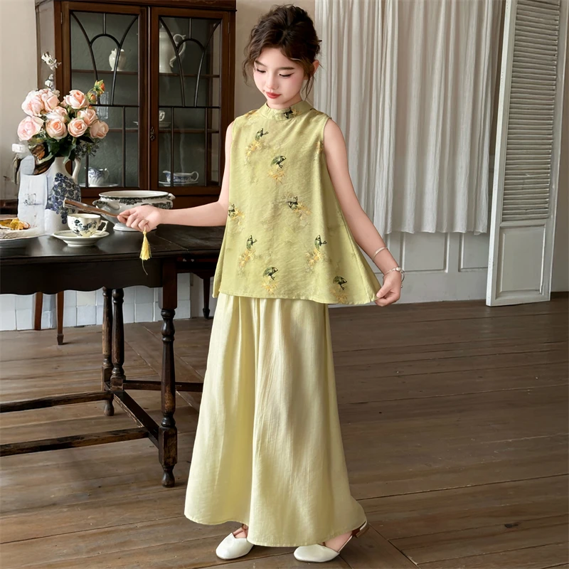 女童夏季汉服套装2025新款女孩大童新中式国风唐装儿童夏装两件套