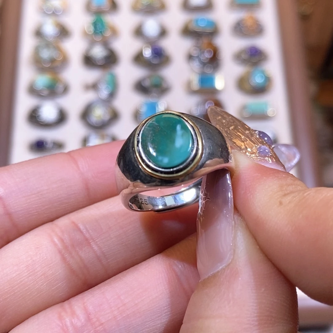 绿松石戒指银S925镶嵌秋*戒指