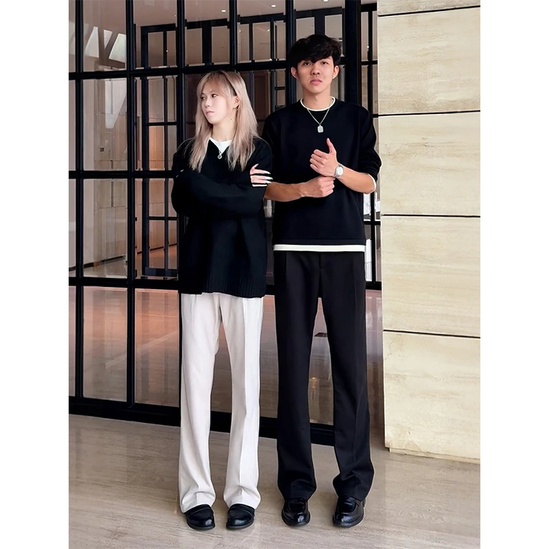 钻石裆西裤子男款修身三本针垂感弯刀裤美式复古窄版直筒微喇裤潮