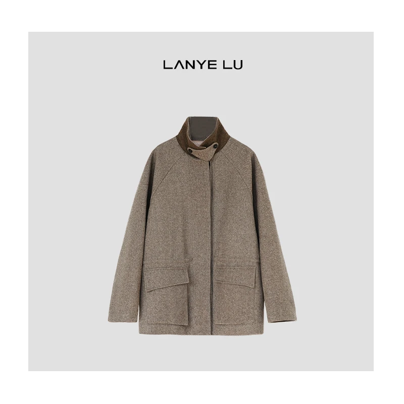 【LANYE LU】 巴恩复古美拉德色系高质感人字纹羊毛毛呢外套