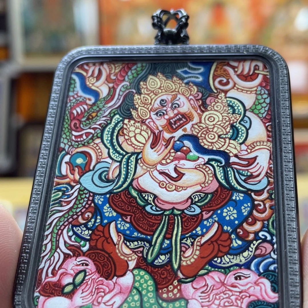 吊坠热贡纯手绘唐卡白六臂