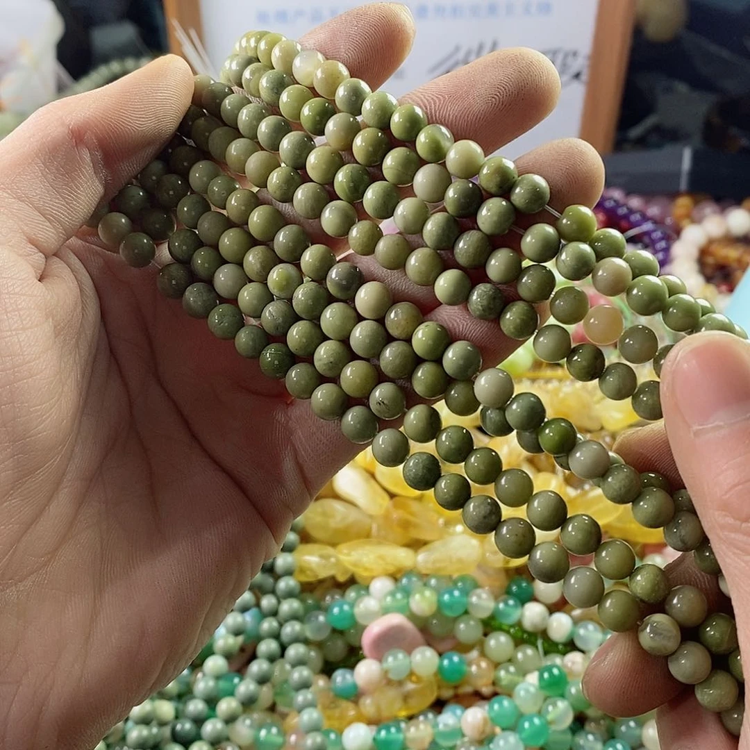 玛瑙/玉髓珠宝半成品未镶嵌一条天然6.2mm阿拉善抹茶绿