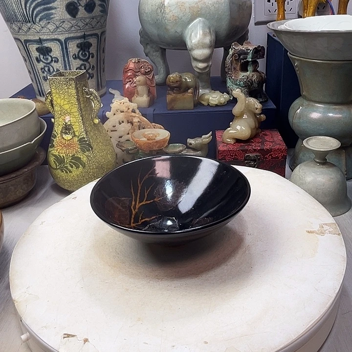 大***军摆件吉州窑斗笠碗摆件