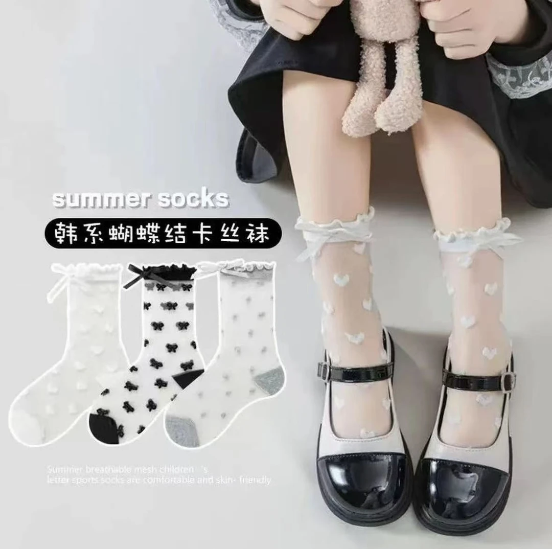 KL女童中筒袜夏季薄款儿童水晶冰丝袜夏季超薄宝宝木耳边公主袜