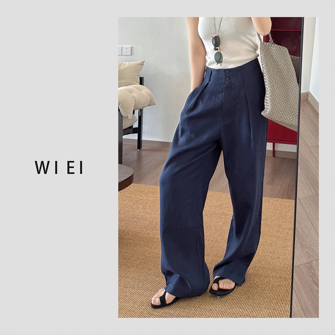 《WI EI》兰兰裤*透气荃亚麻 通勤百搭 设计师阔腿休闲长裤 23398