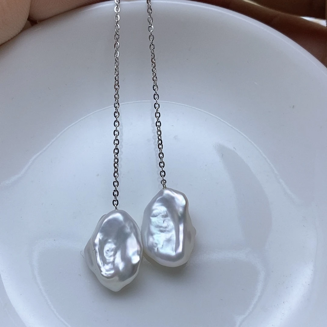 淡水珍珠耳坠银S925镶嵌宝***窝