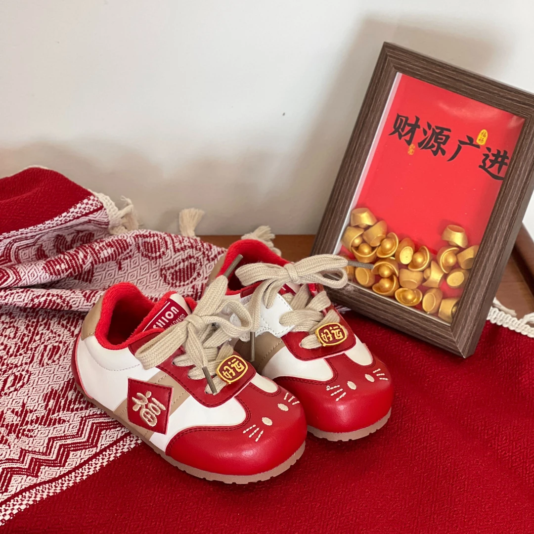 ginuo新年鞋儿童男女童柔软舒适防滑耐磨橡胶宝宝鞋12201